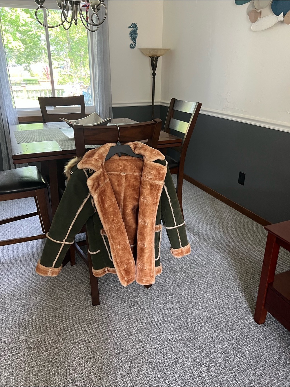 Jordan Craig Green Military-Style Coat with Brown Faux Shearling